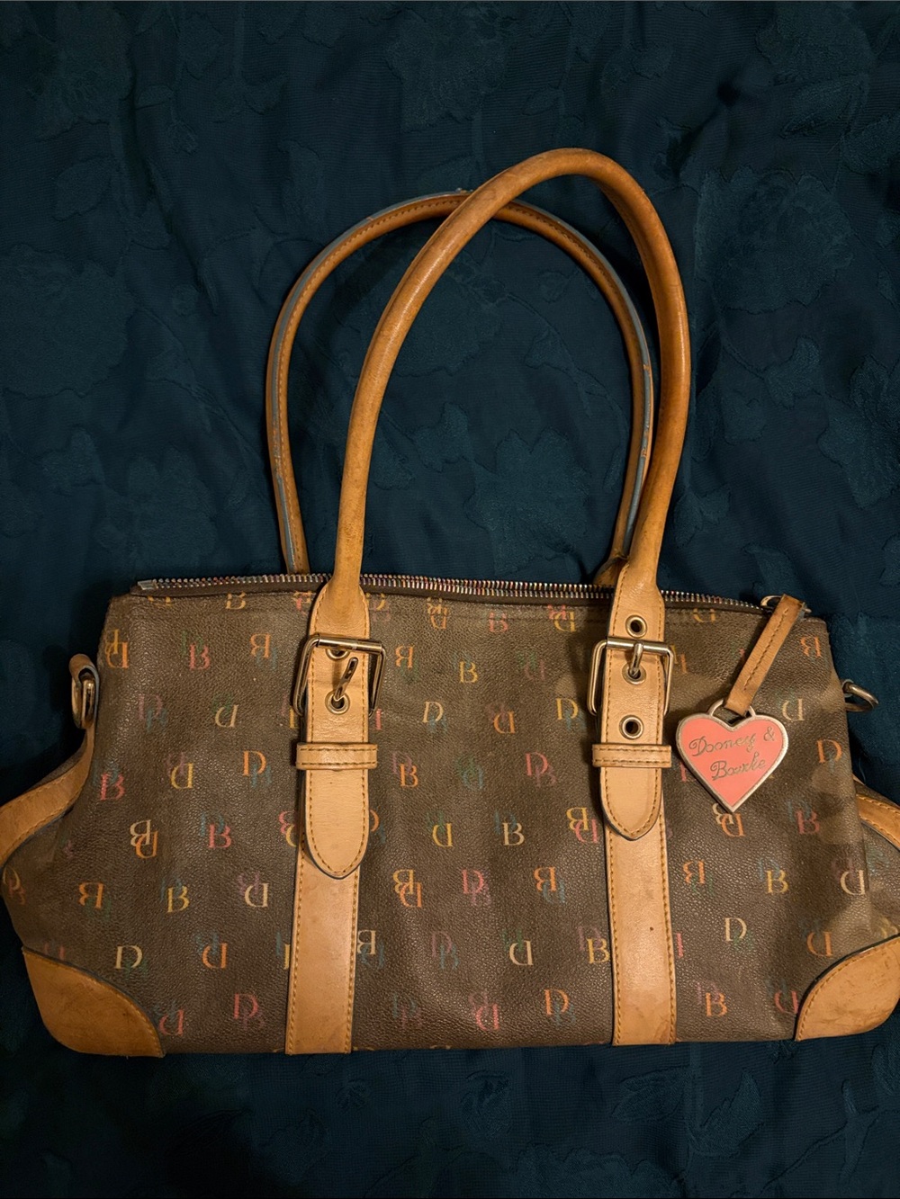 Dooney & Bourke Multicolor Logo Satchel with Tan Leather Y2K